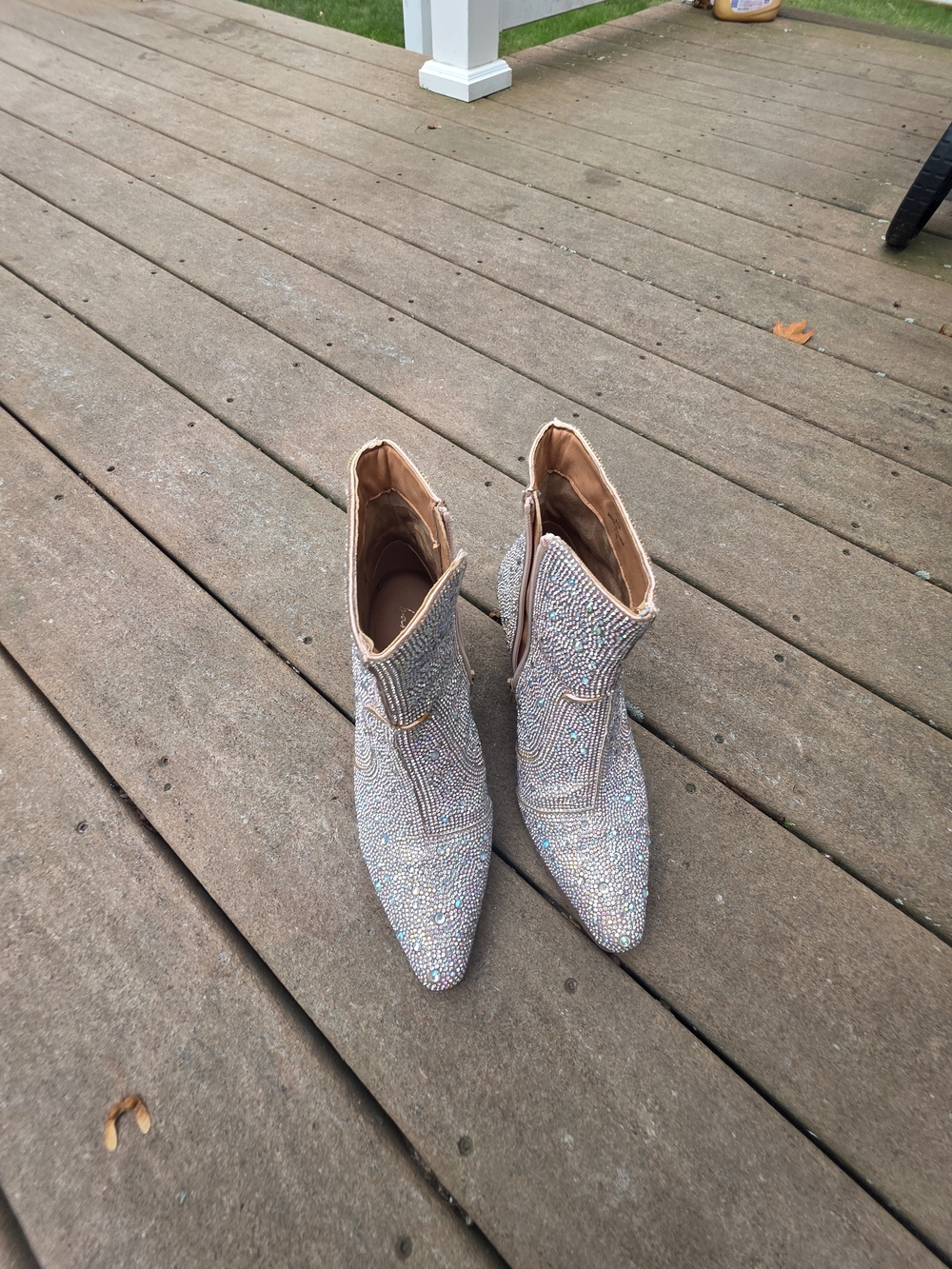 Loeffler Randall Iridescent Crystal Pointed Ankle Boots - Silver